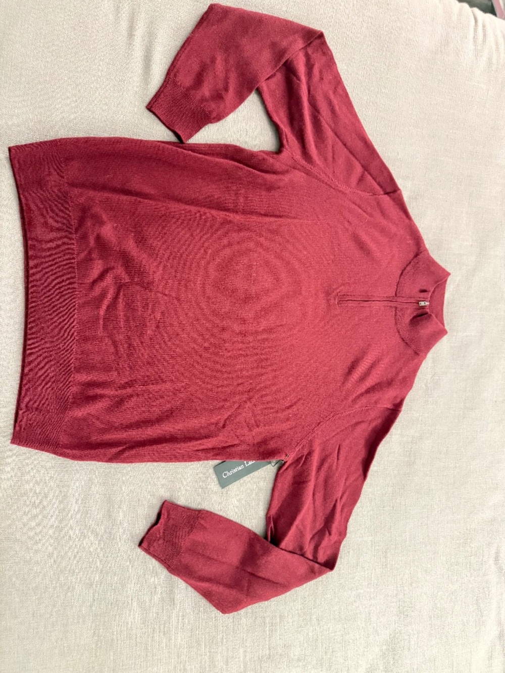 Christian Lacroix Men’s 100% Extra Fine Merino Wool Quarter-Zip Sweater Large Wi